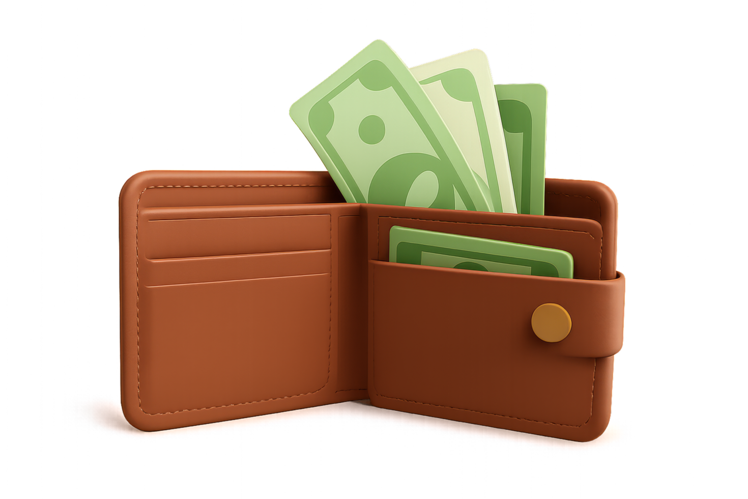 Open Simple 3D Wallet with Cash and Cards Illustration for Commerce png