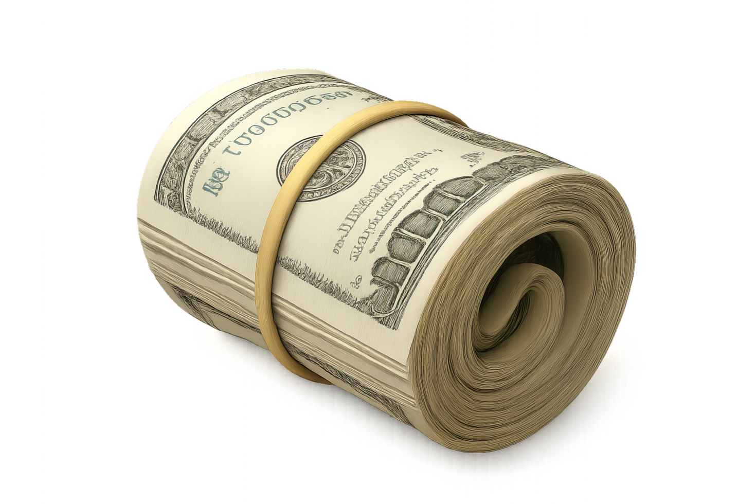 Realistic 3D Render of Cash Bundle with Detailed Dollar Bills png