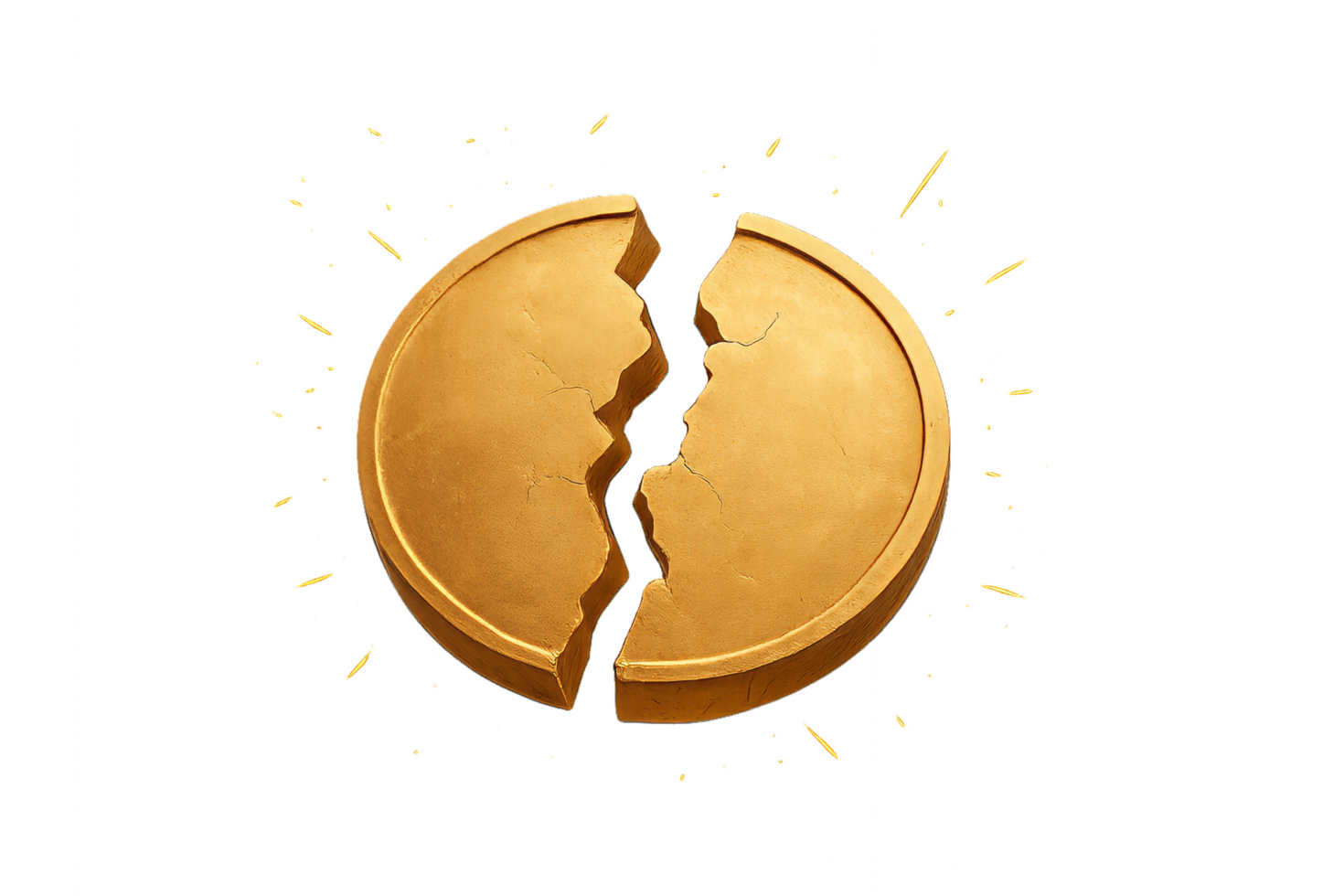 Broken Golden Coin Fragments with Gleaming Light Effects png