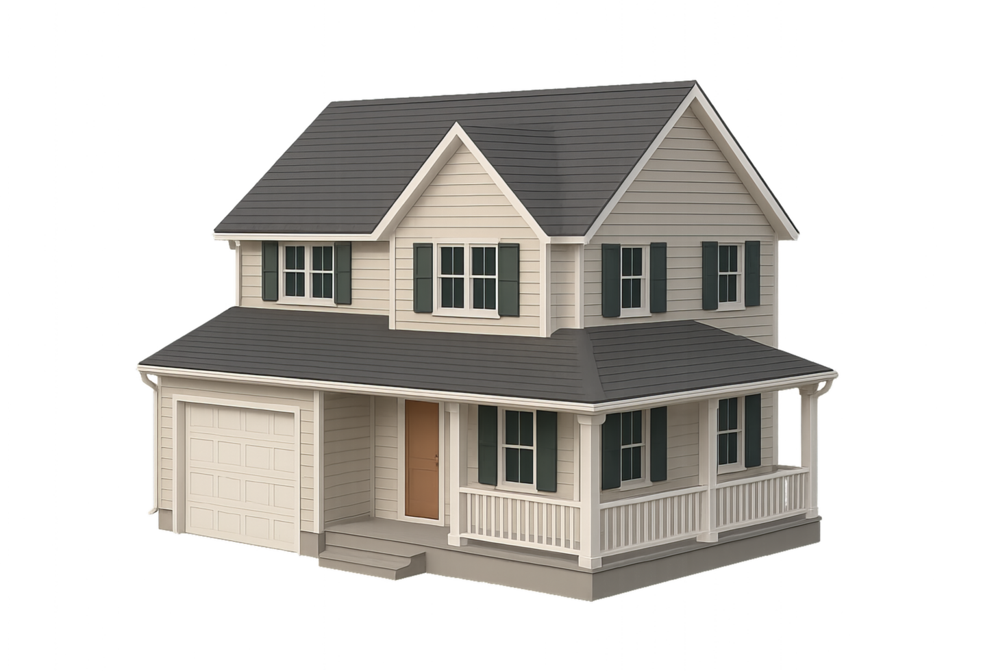 Simple 3D Suburban Home Model with Front Porch and Garage png