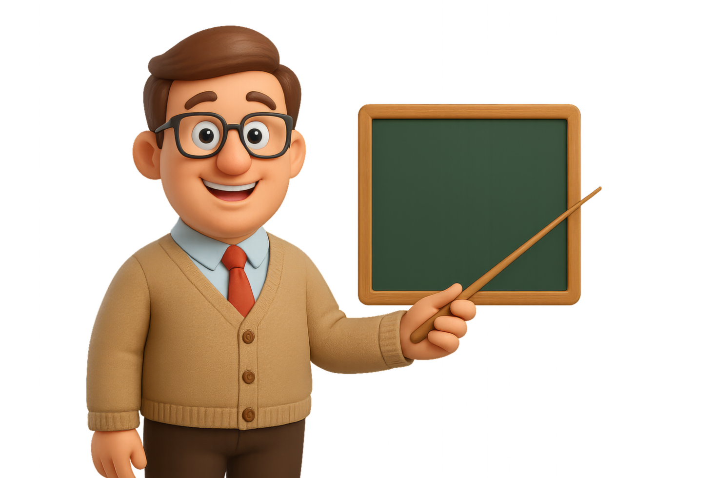 Cartoon Teacher with Pointer and Chalkboard in Bright Background png