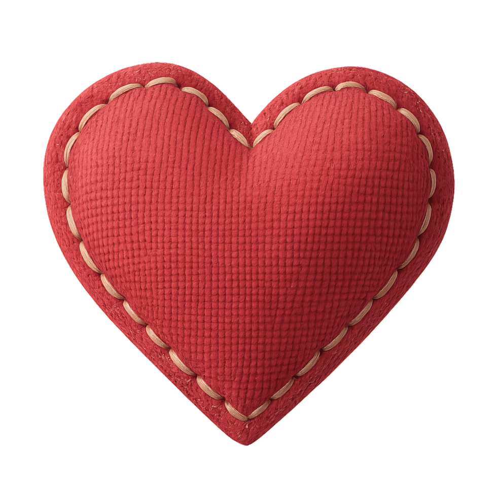 Soft Red Fabric Heart with Detailed Stitching for Creative Projects png