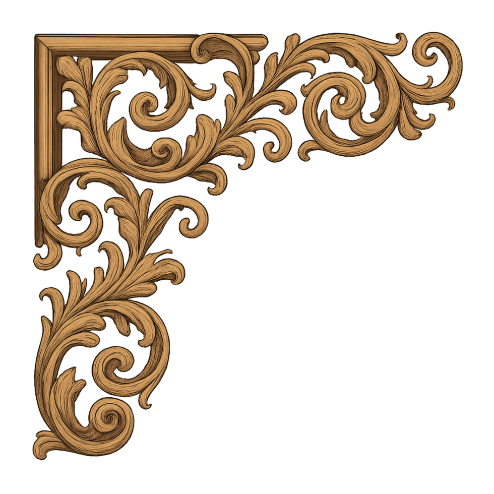 Elegant Baroque Corner Ornamentation Design with Intricate Details png