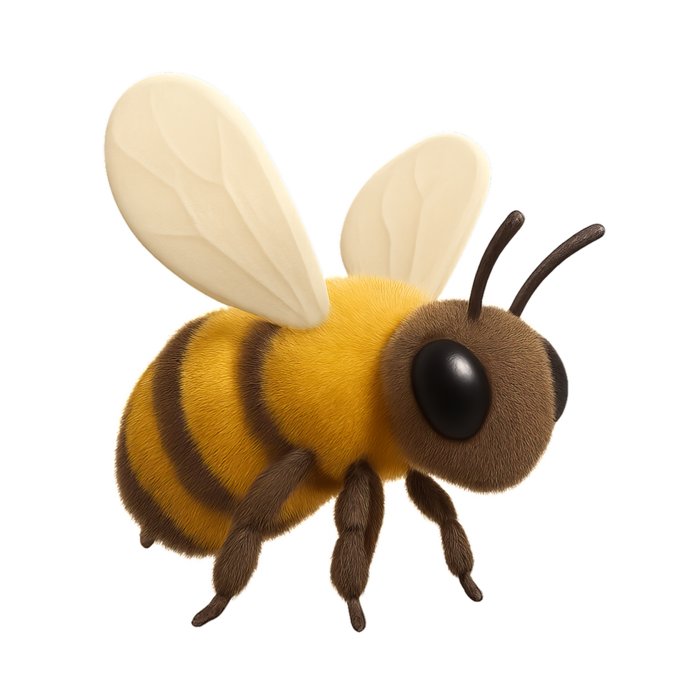 3D Simple Illustration of a Honeybee with Detailed Features png