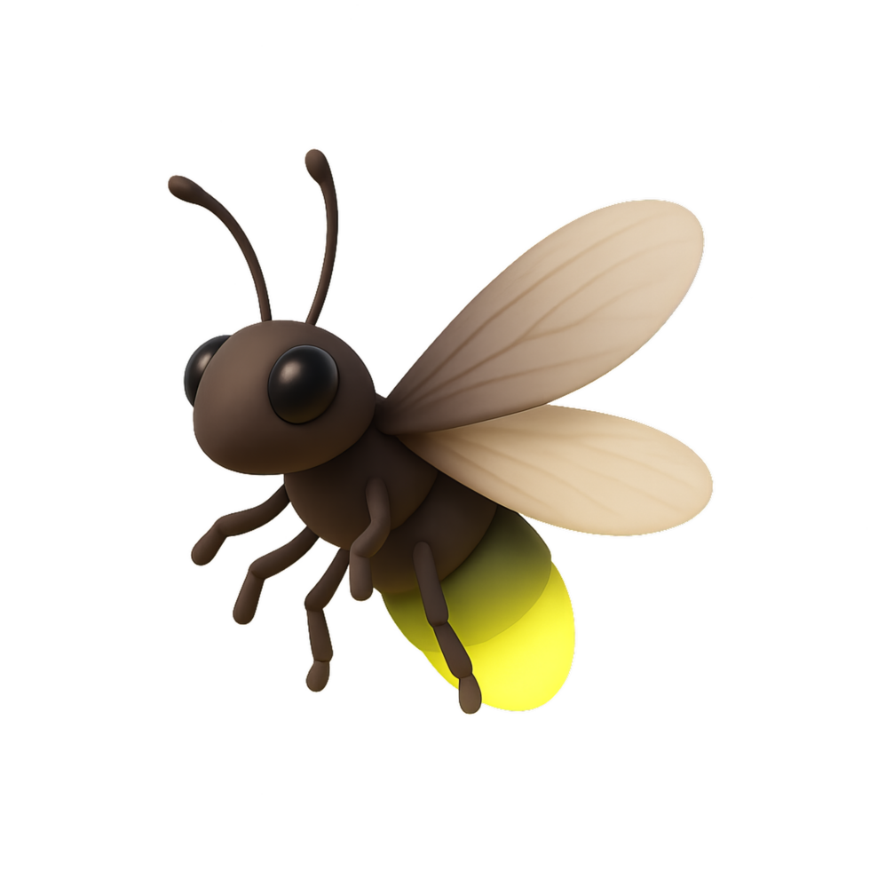3D Glowing Firefly Illustration with Simple Design Elements png