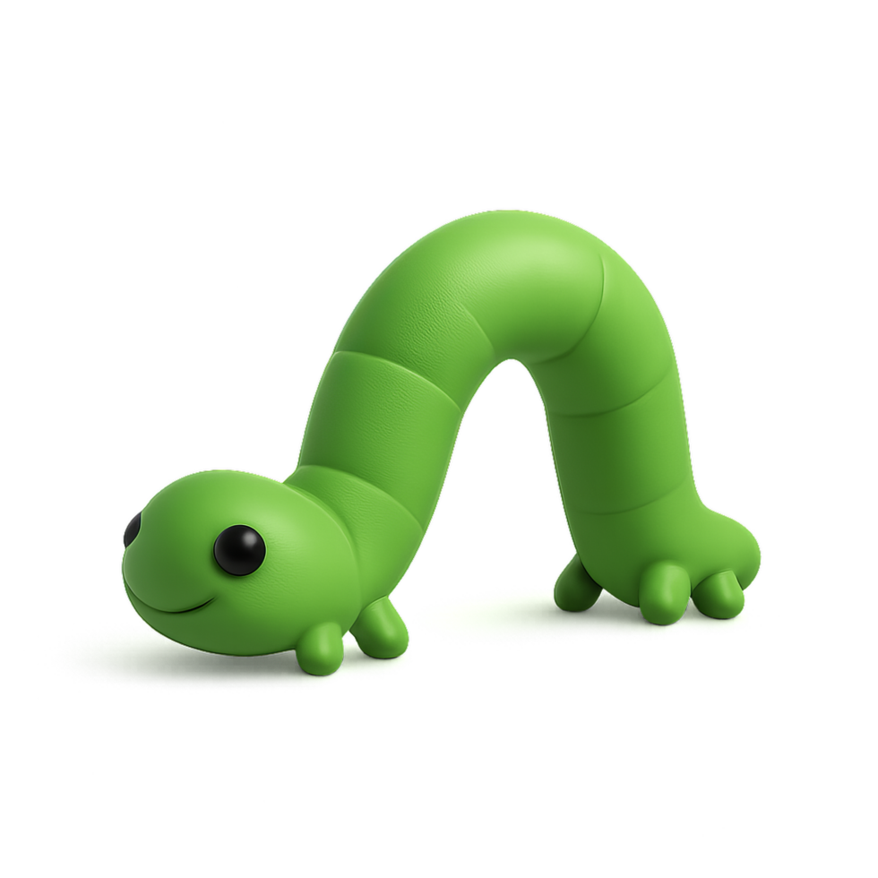 Colorful 3D Inchworm Toy Crawling on a Bright Background png