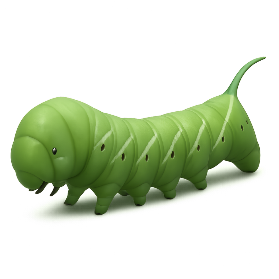 Realistic 3D Rendering of a Green Hornworm on a White Background png