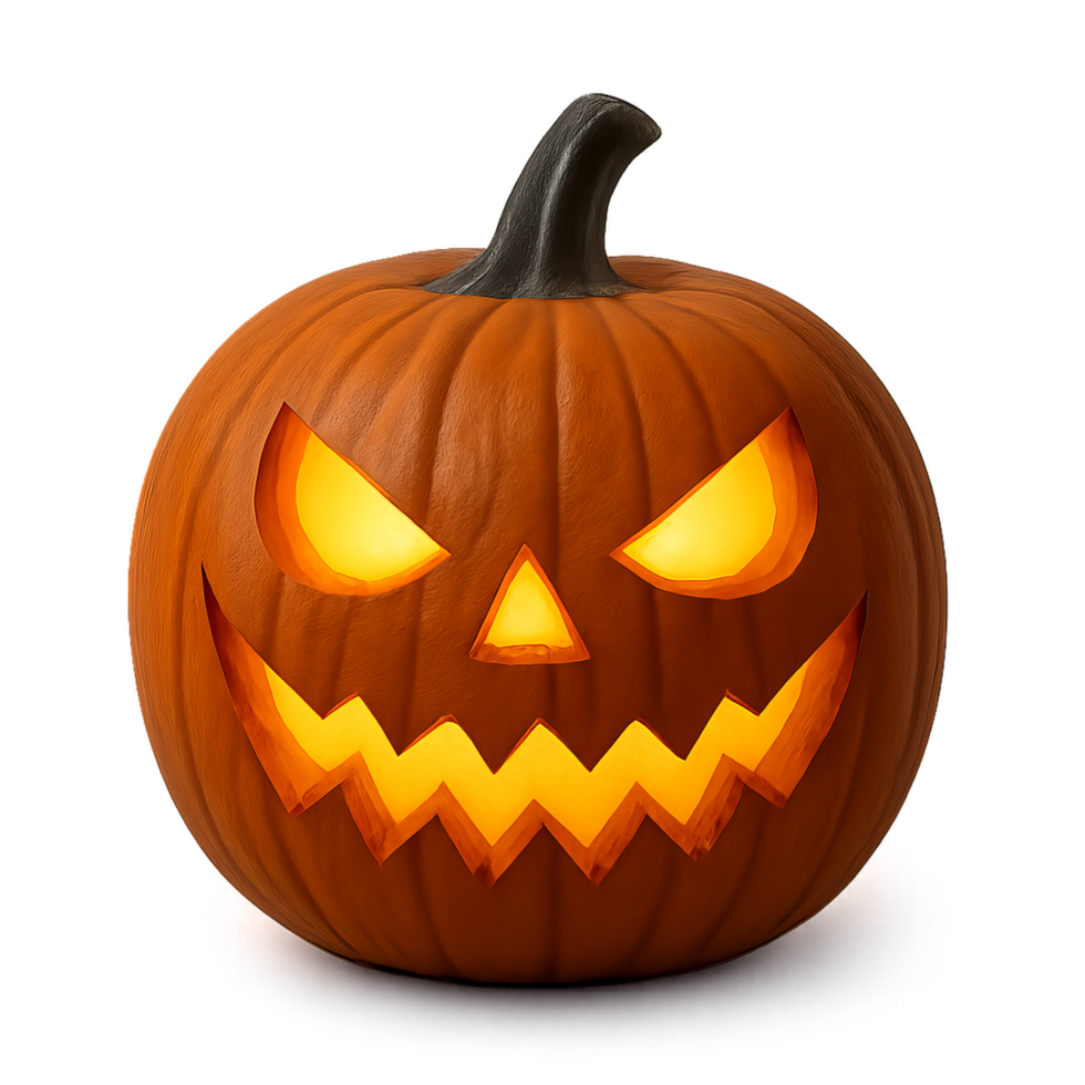 Glowing Carved Pumpkin with Spooky Face for Halloween Decoration png