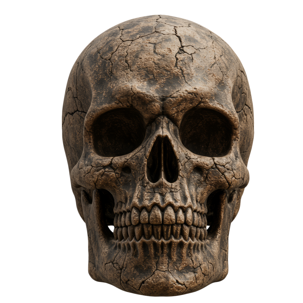 Realistic Detailed Human Skull Model with Cracked Surface Texture png