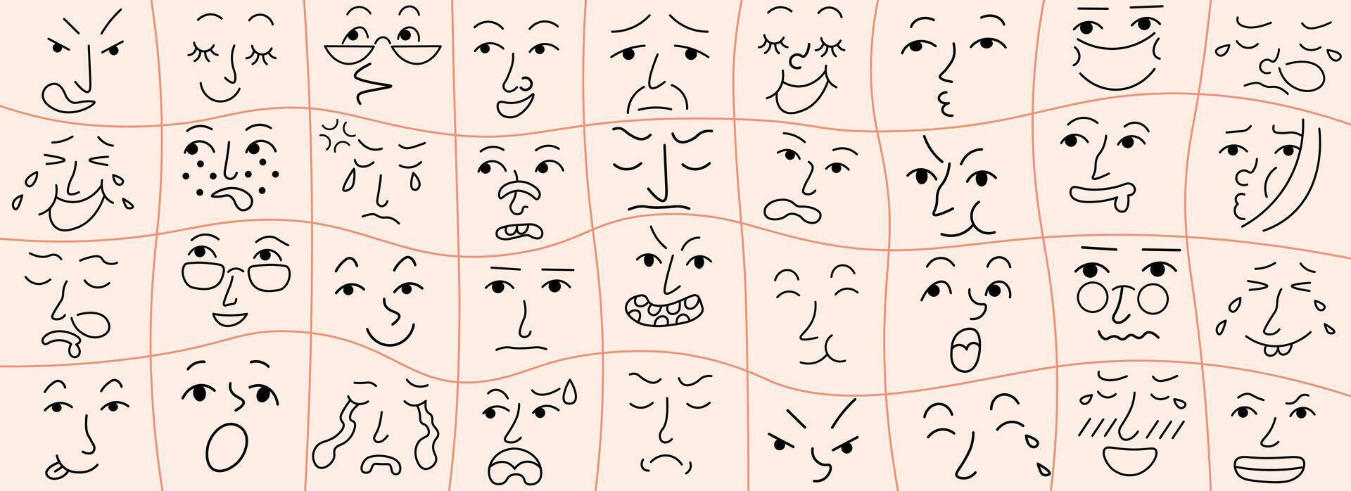 doodle faces on linear cage back vector