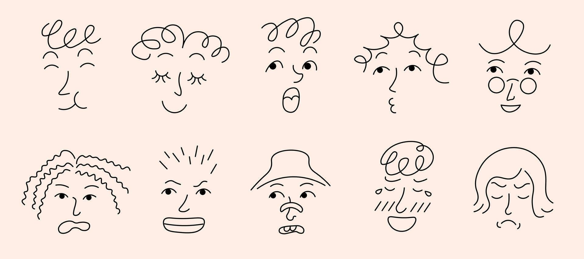 simple doodle face with hairstyle set vector