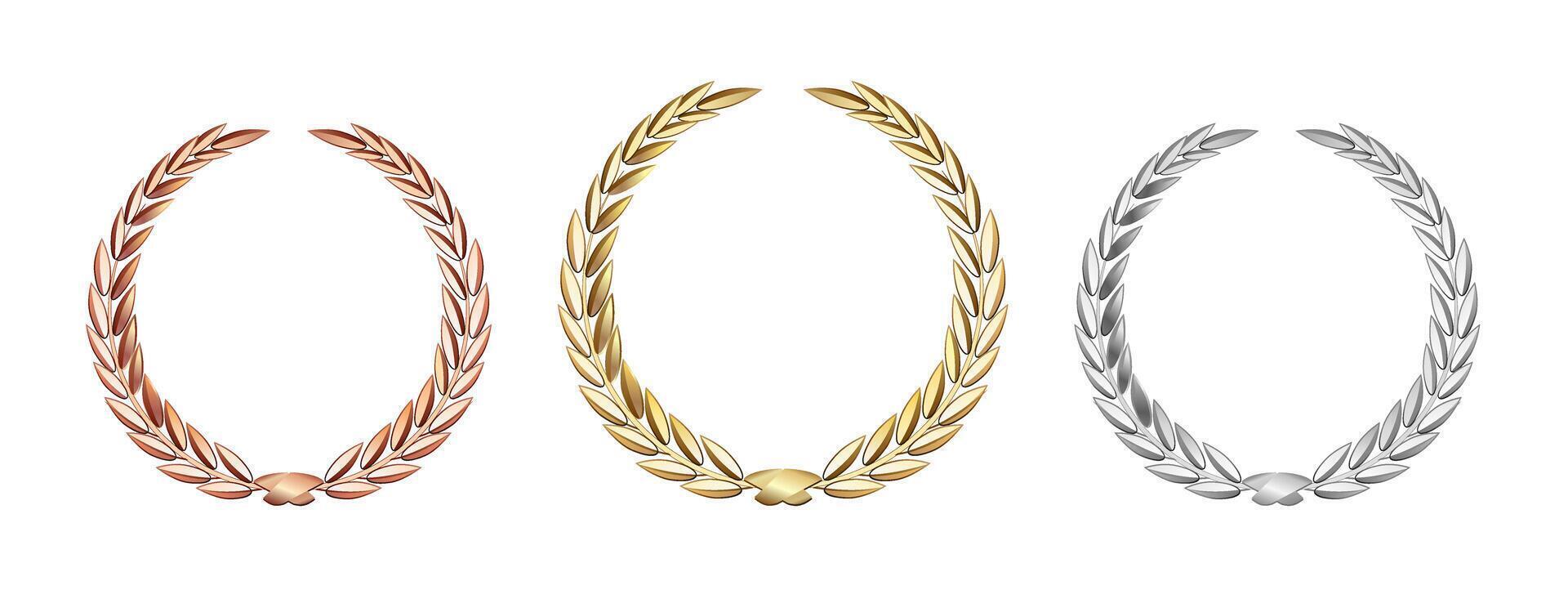 Award laurel set isolated on a transparent background. First, second and third place. Winner template. Symbol of victory and achievement. Gold laurel wreath. vector