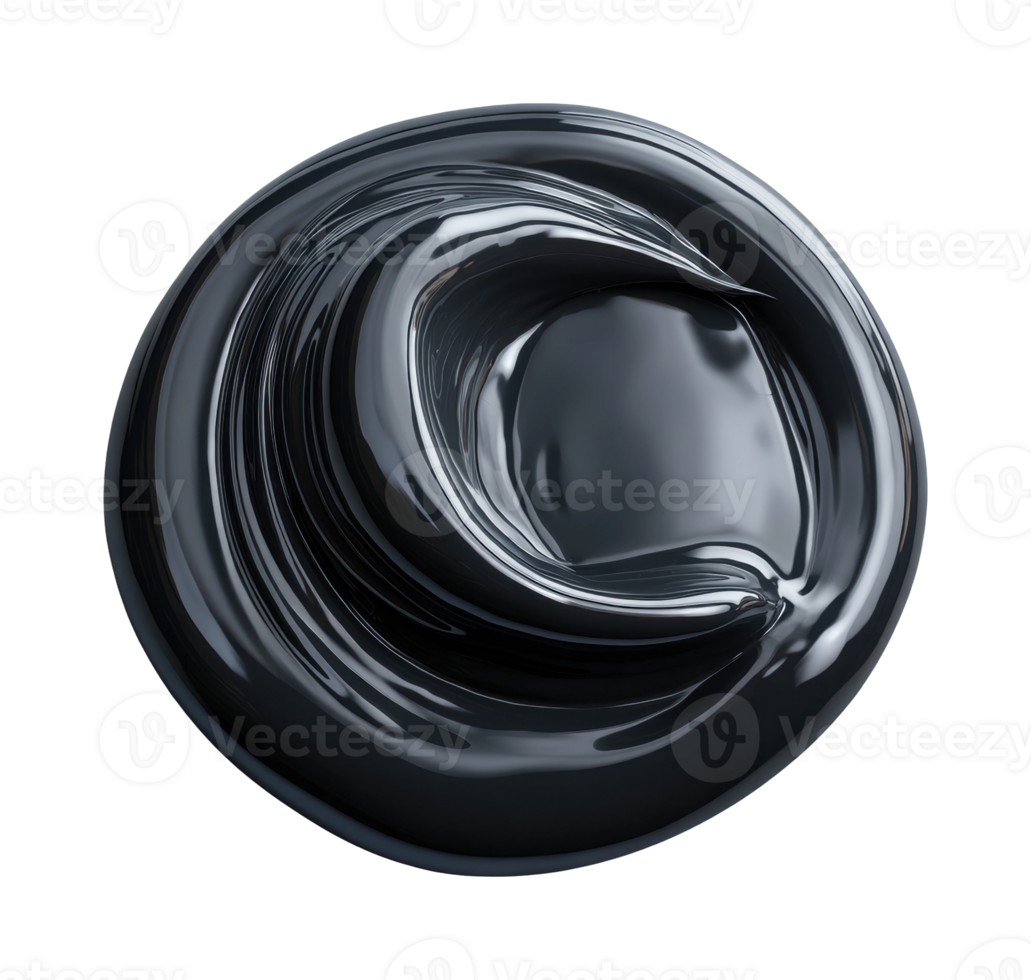 Glossy swirl of smooth black liquid in circular shape png