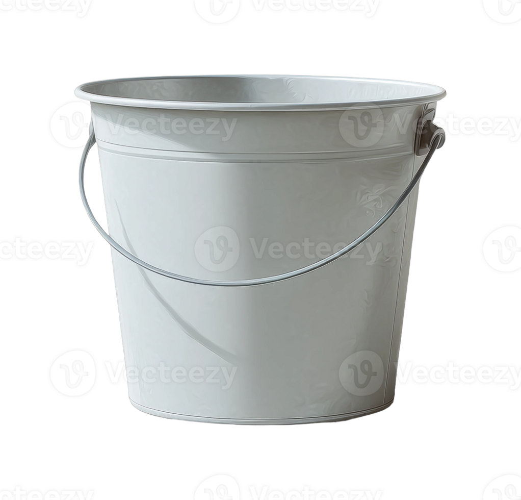 Plain metal bucket with handle isolated on black background png