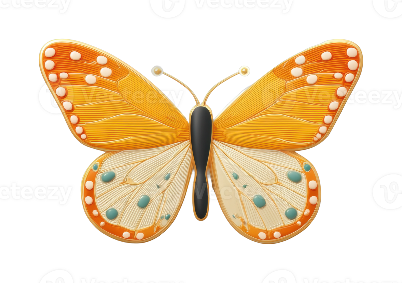 Detailed orange and white butterfly with intricate patterns and antennae png
