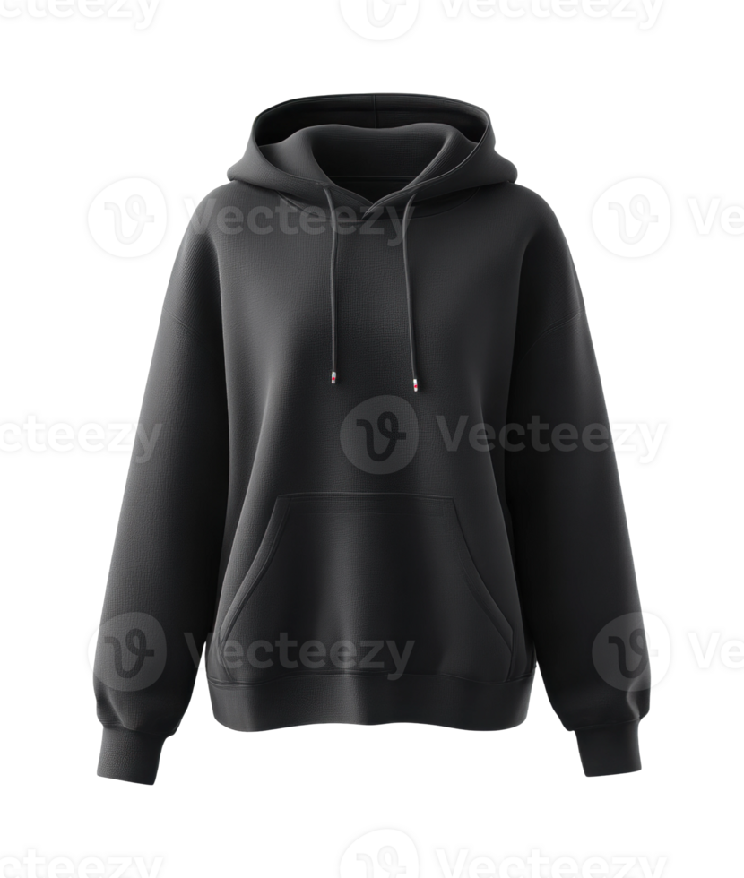 Black hoodie with drawstrings and front pocket for casual wear png