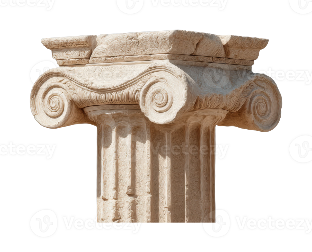 Classic ionic column capital with intricate scroll design png