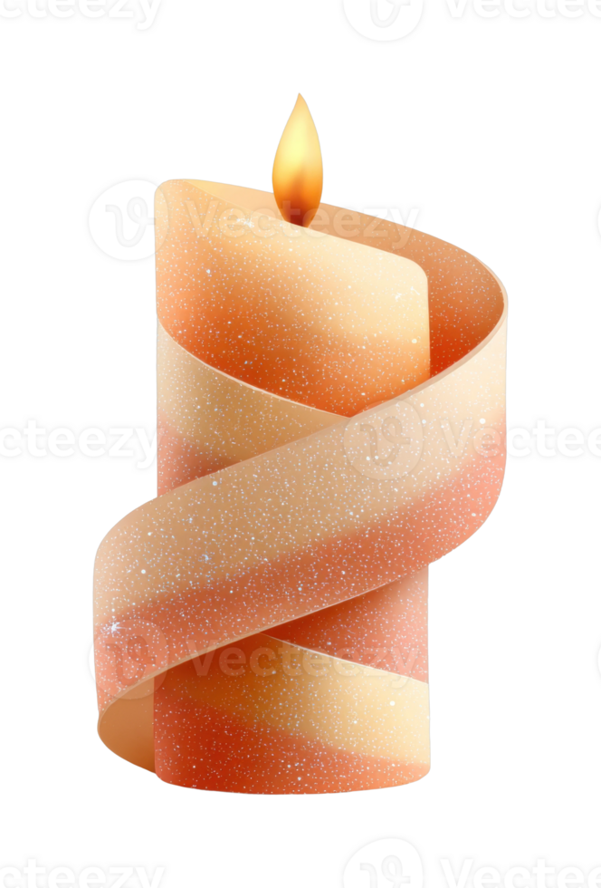 Decorative glowing candle wrapped with glittery ribbon png