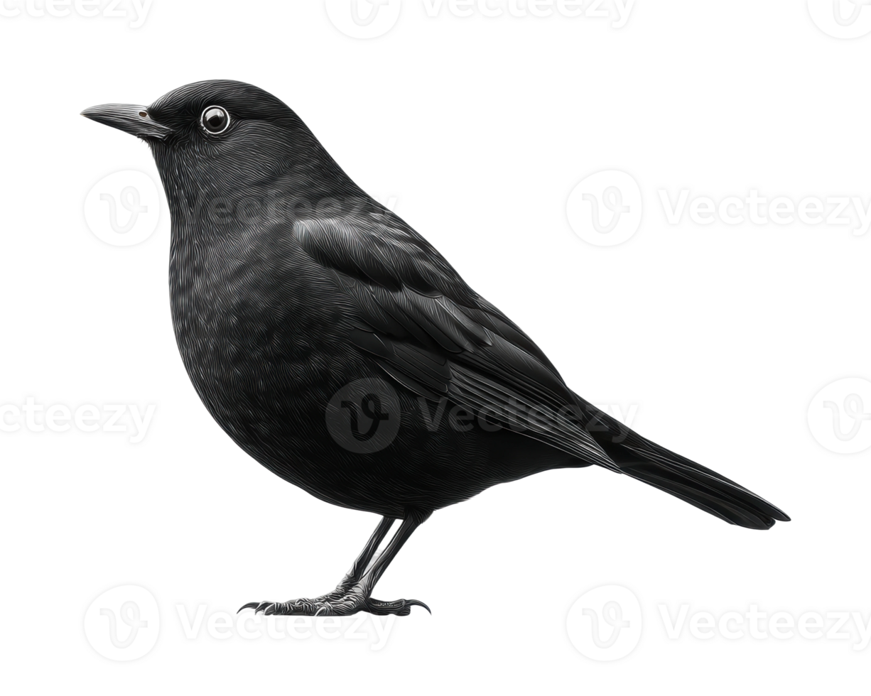 Detailed side view of a blackbird with glossy feathers png