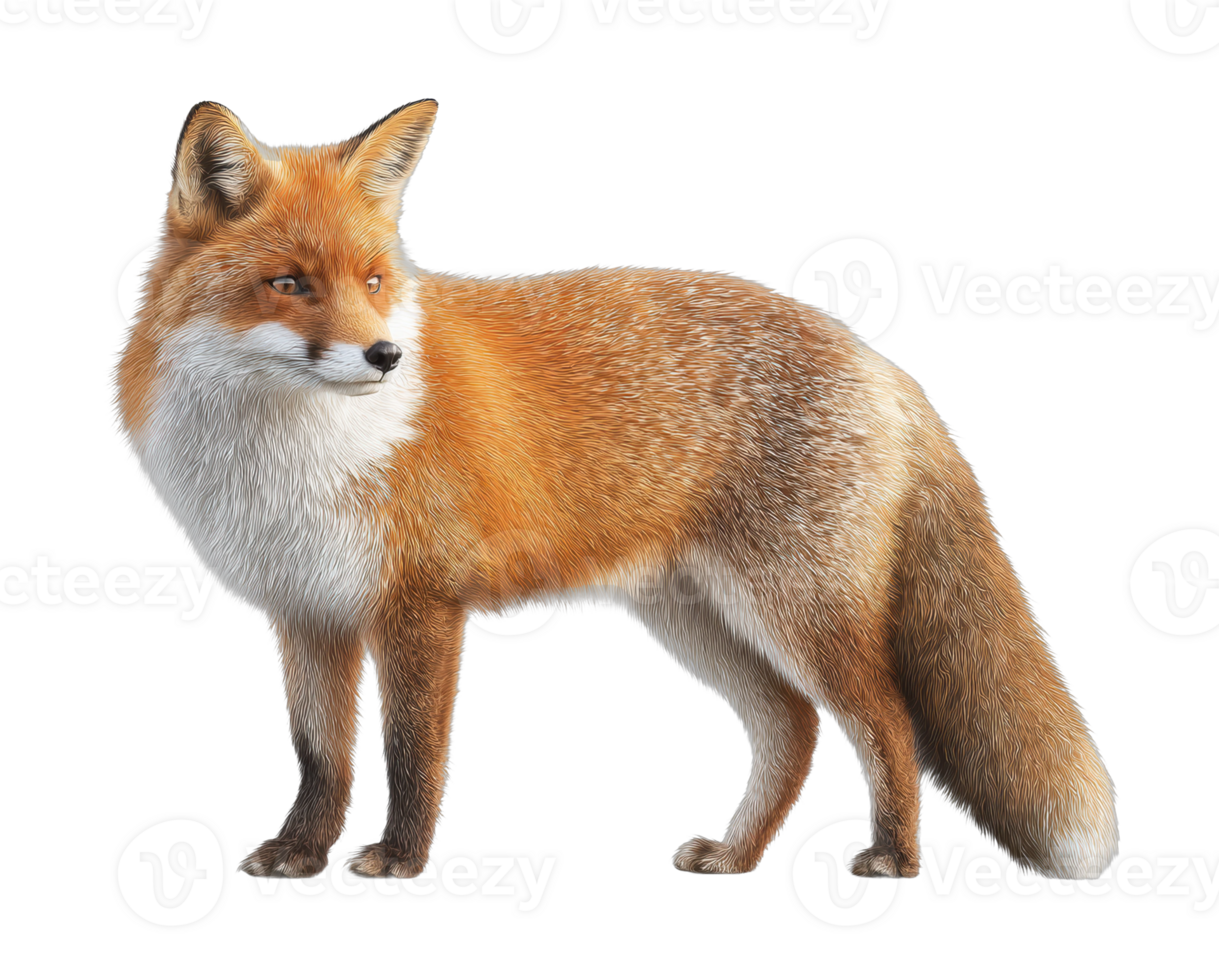 Elegant red fox with bushy tail and sharp ears png