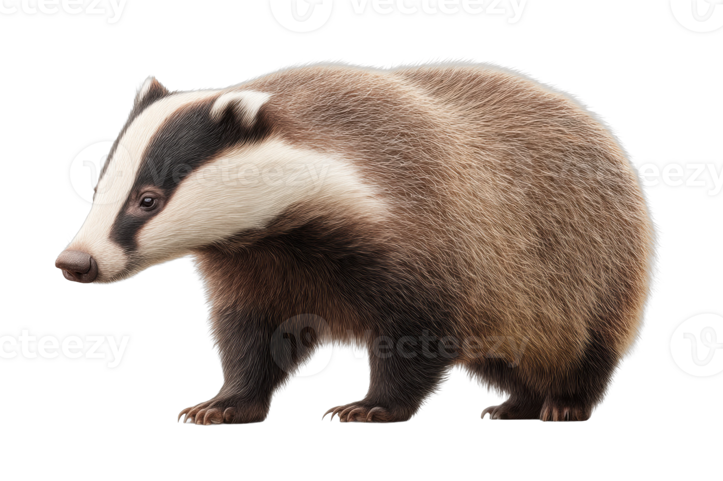 European badger side view portrait on black png