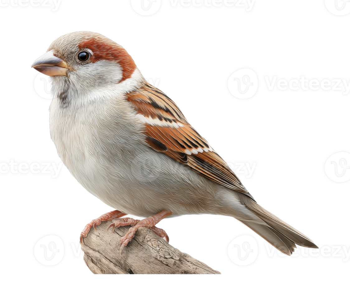 Detailed portrait of a eurasian sparrow sitting on a branch png