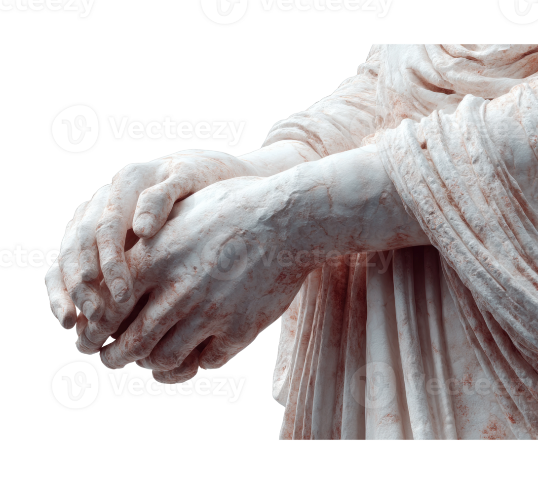 Ancient marble statue with draped clothing and graceful hand position png