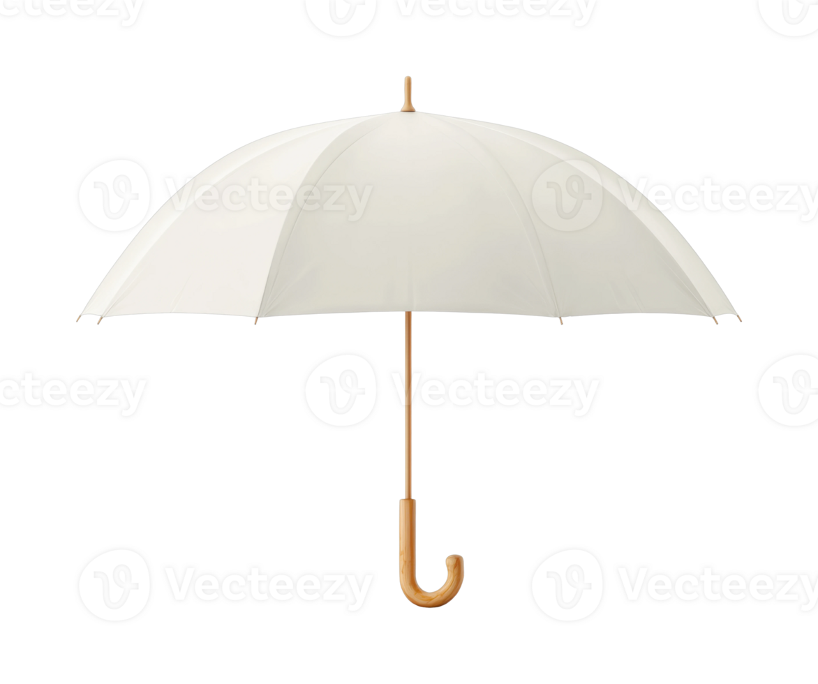 Elegant wooden handle white umbrella opened against dark background png