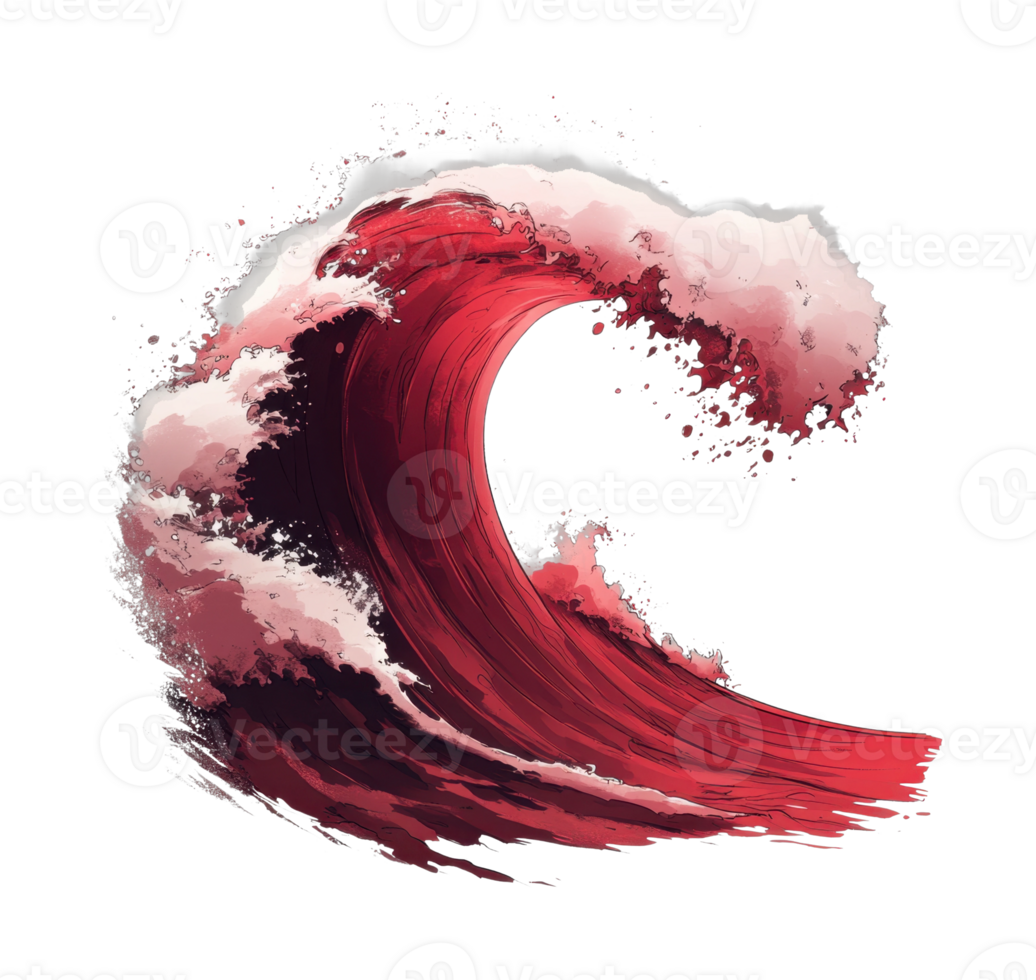 Red ocean wave in motion with splashes png
