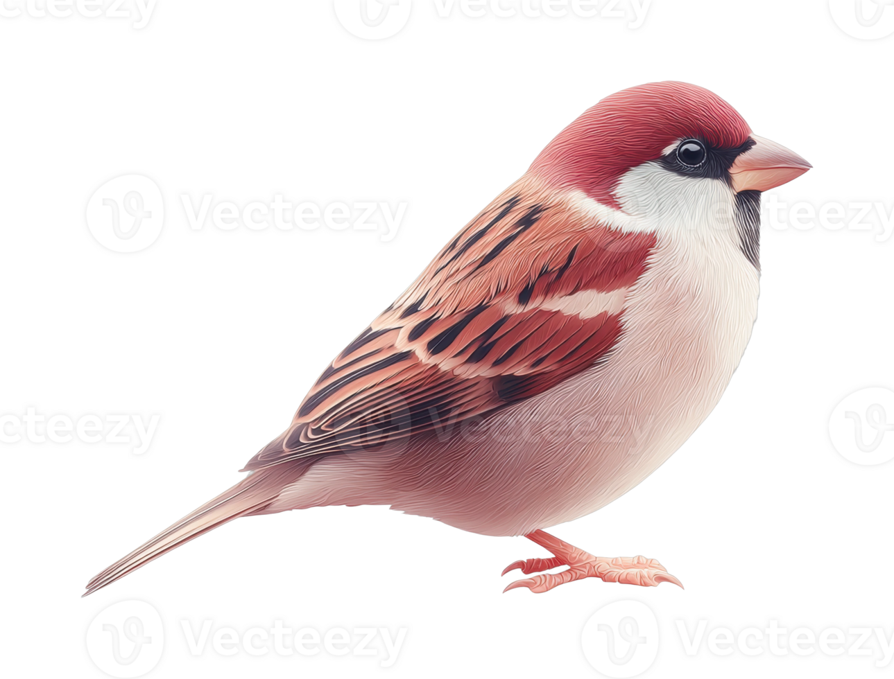 Detailed portrait of a house sparrow with intricate feather patterns png