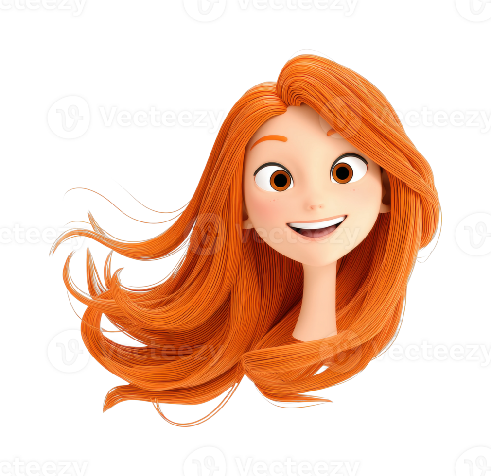 Smiling animated female with long red hair and freckles png