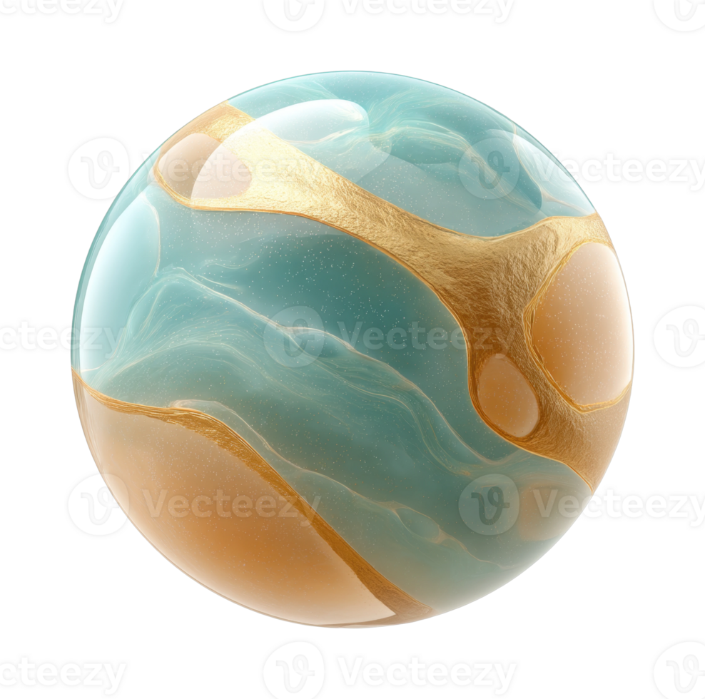 Abstract spherical design with blue and gold organic patterns png