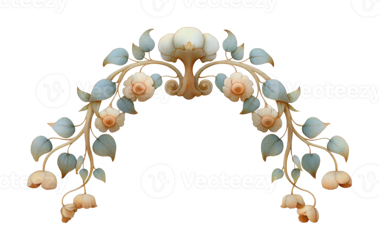 Ornate floral arch with delicate leaves and blossoms png
