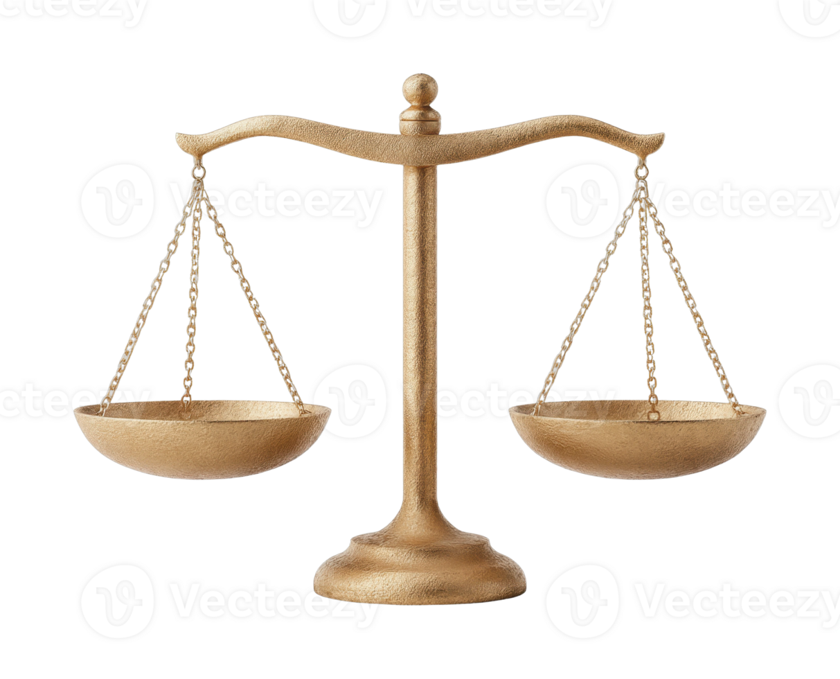 Golden balance scale symbolizing justice and fairness png