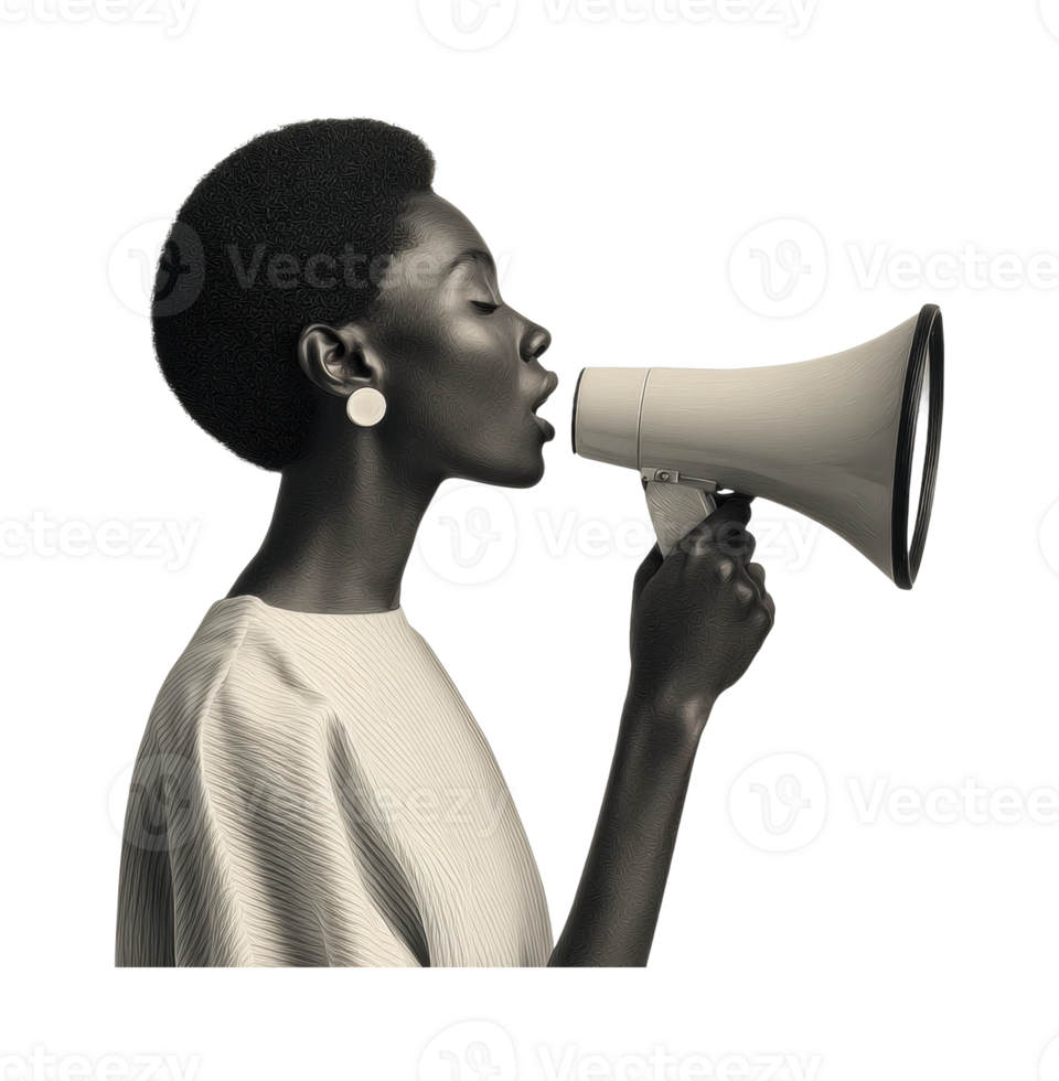 African female young adult speaking through megaphone with passion png