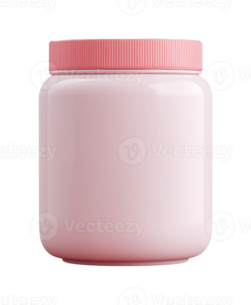 Pink plastic jar with screw-top lid for storage or food products png