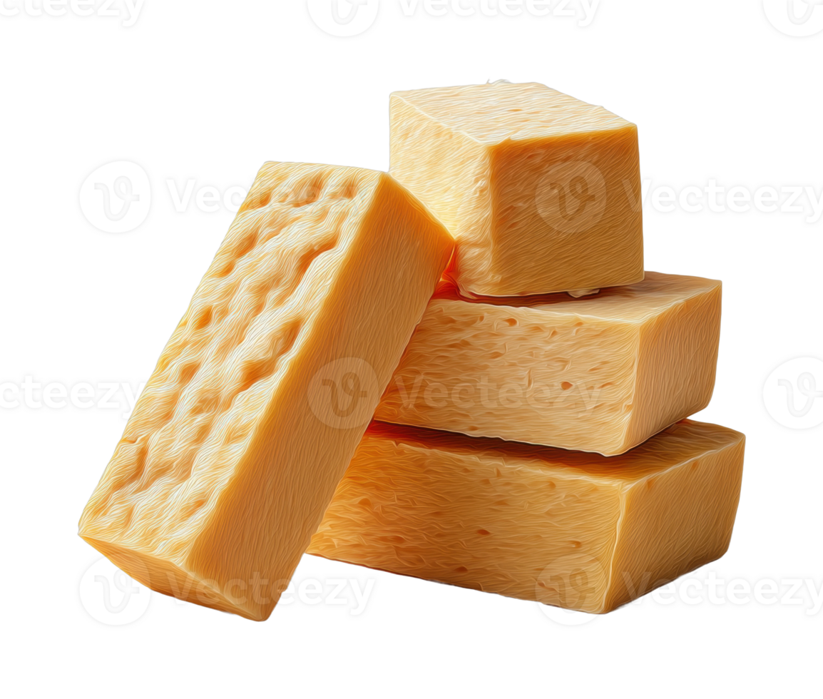 Stack of textured cheese blocks on black background png