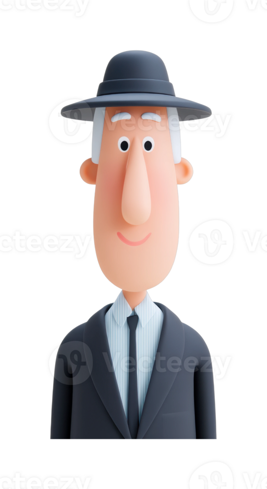 Cartoon elderly male character in suit with hat png