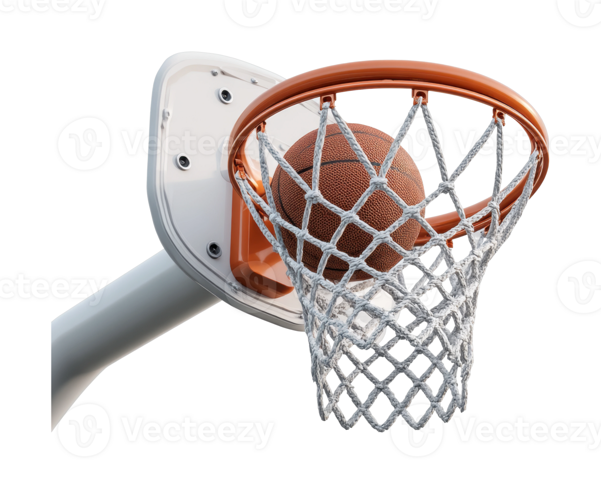 Basketball scoring through hoop with net png