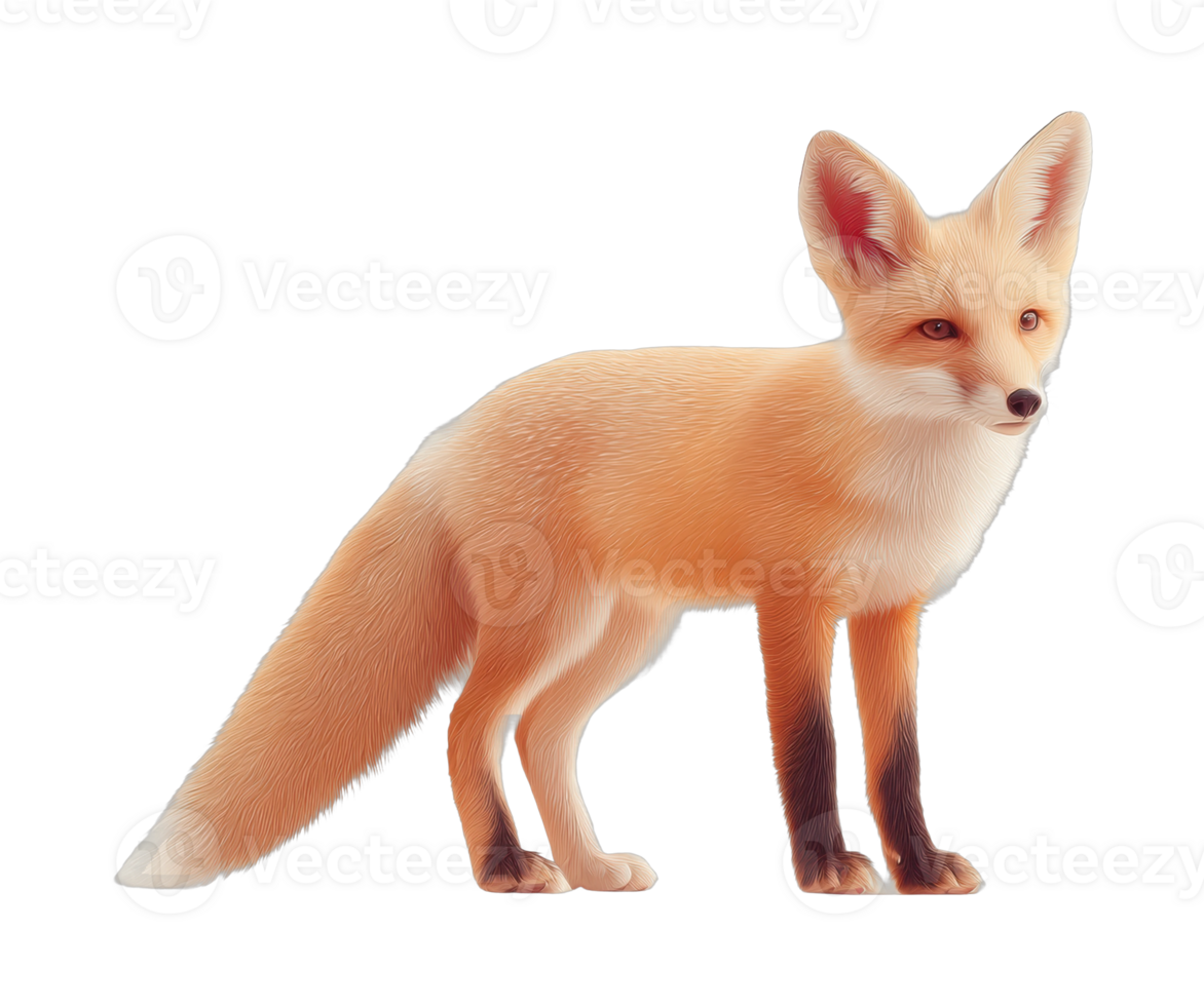 Fennec fox with prominent ears standing alert in side view png
