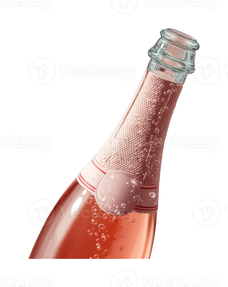Chilled rose champagne bottle with dew drops on neck and cap png