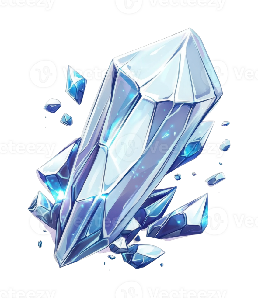 Shattered blue gemstone with sparkling facets and sharp fragments png