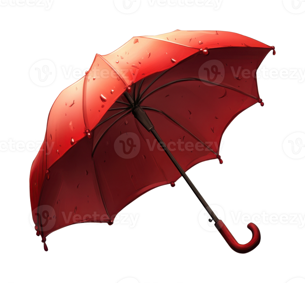Red umbrella with raindrops on surface png