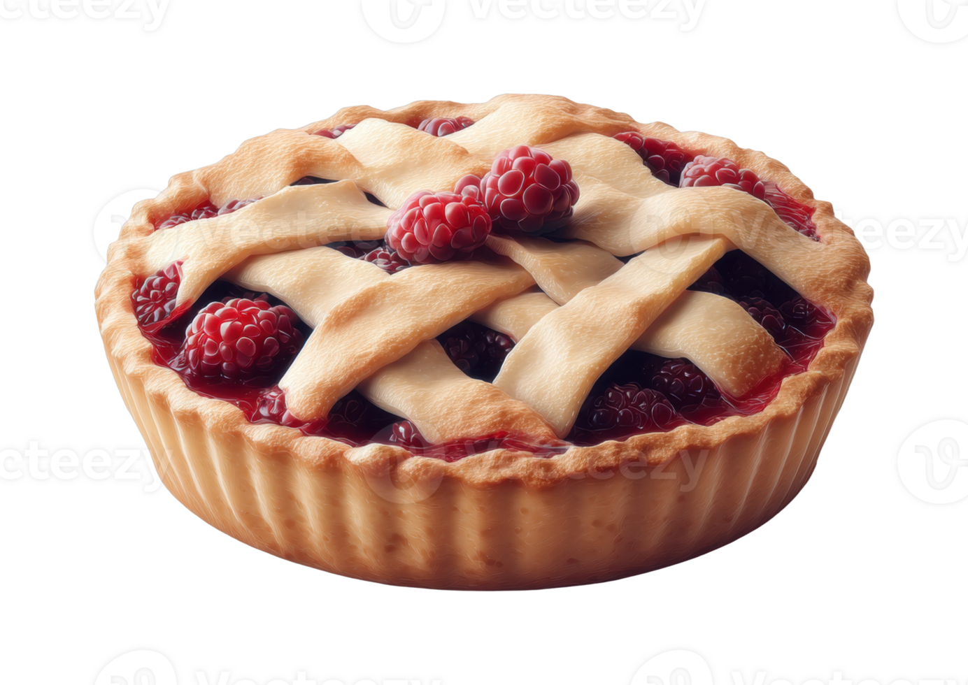 Delicious raspberry pie with lattice crust and fresh berries png