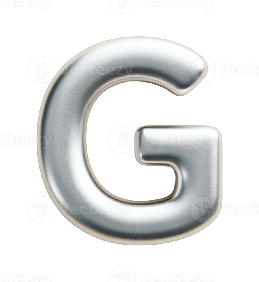 Silver metallic letter g with glossy surface and smooth edges png