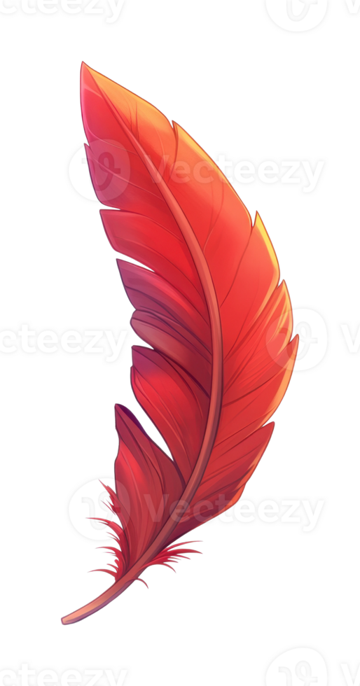 Vibrant red feather with detailed texture and gradient design png