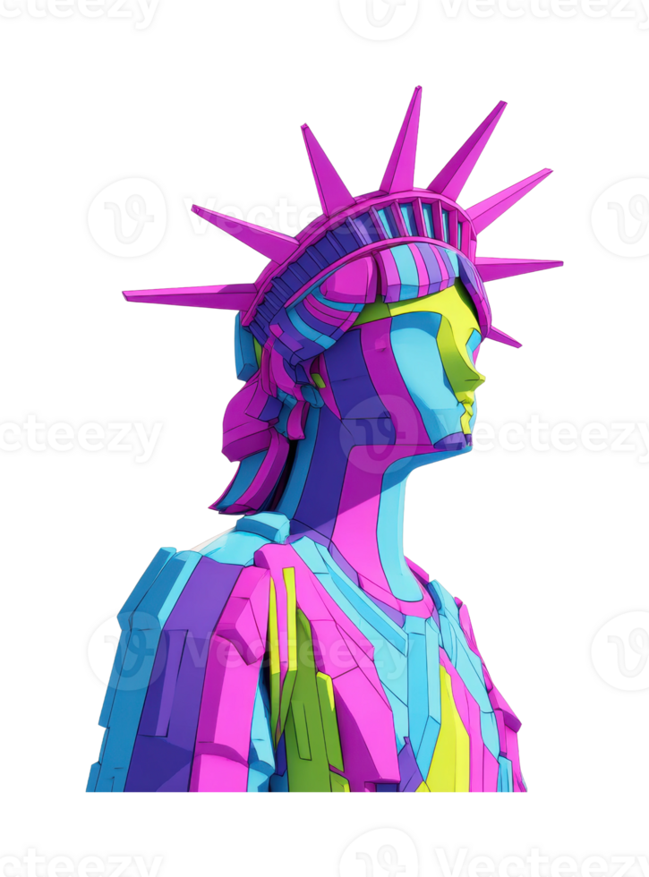 Colorful geometric statue of liberty interpretation with neon hues png