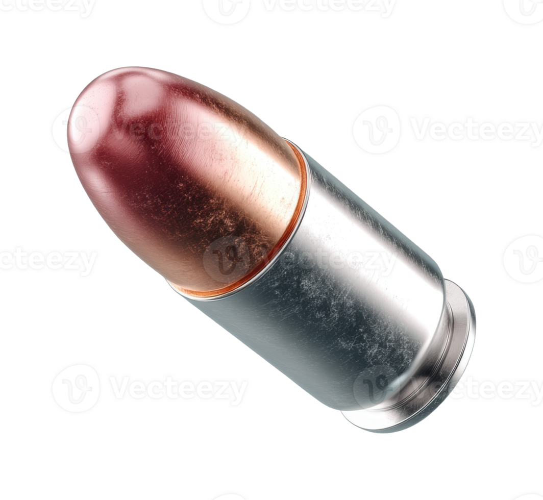 Shiny metallic ammunition bullet on black surface in high detail png