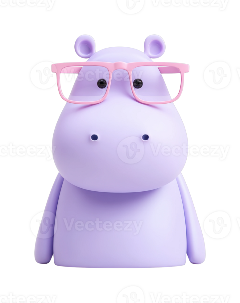 Cute purple hippo wearing pink glasses png