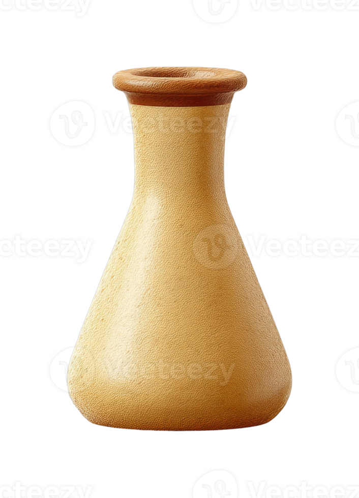 Textured beige ceramic vase with wooden rim png